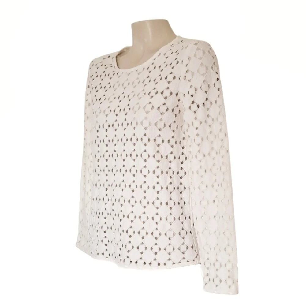Banana Republic Cream Lattice Cutout Long Sleeve Top XS